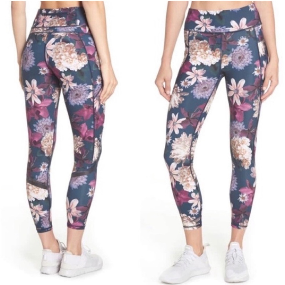 Sweaty Betty The Zero Gravity Leggings in Beetle Blue Blooms Print SZ M EUC